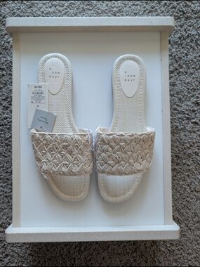 a new day Cream Woven Slide Sandals for Women